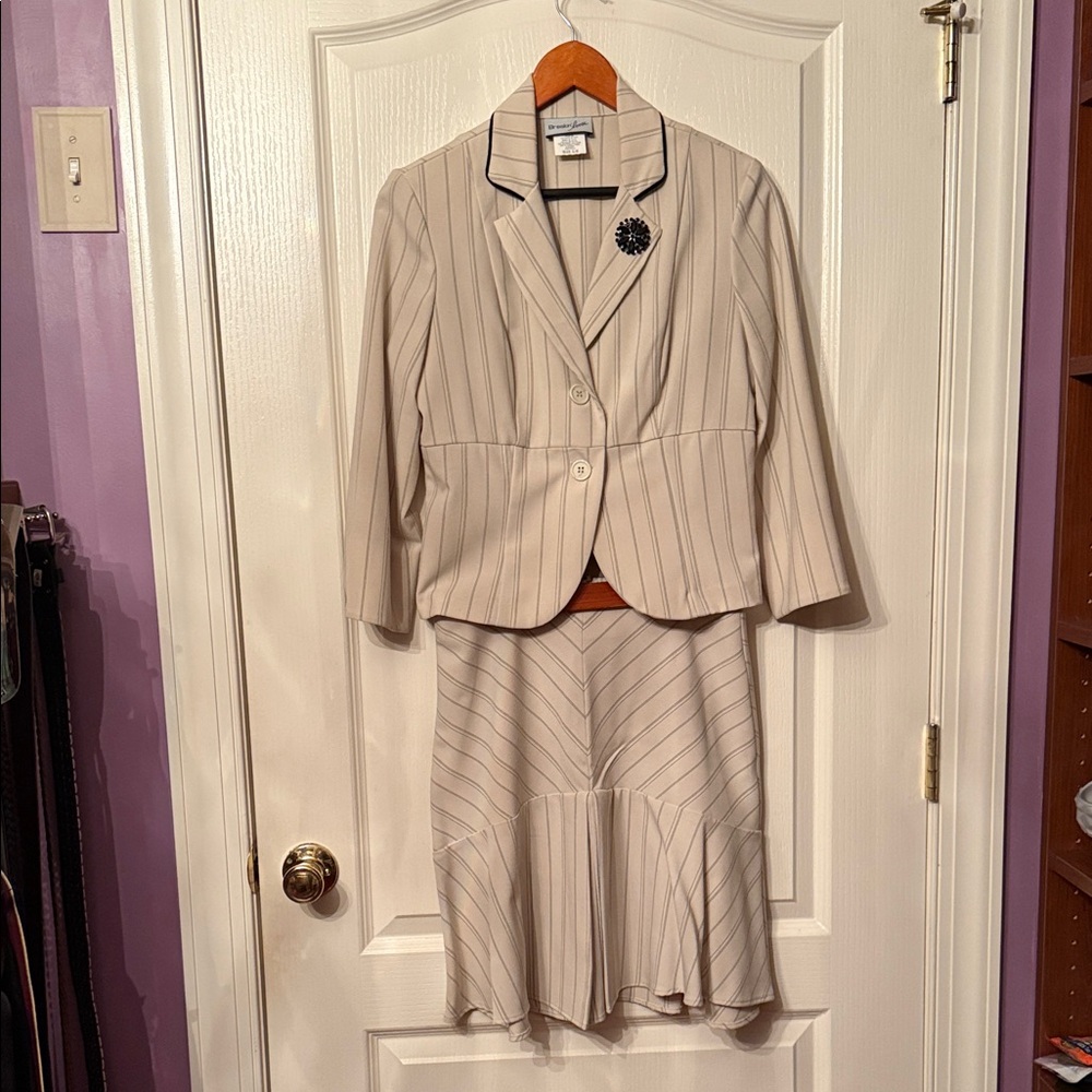 Striped Cream Skirt Suit Set